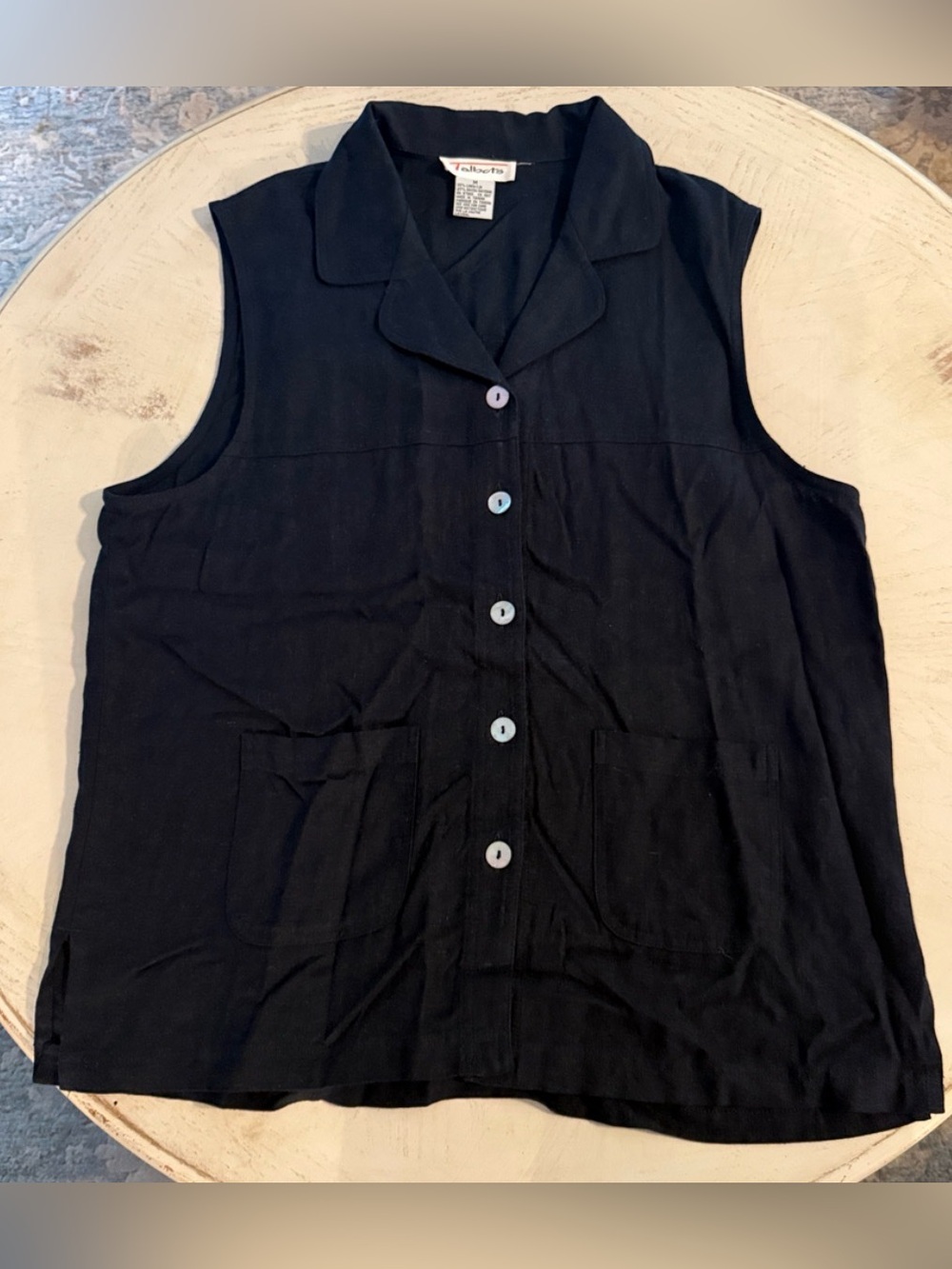 Talbots vintage black linen blend sleeveless button up tunic sz medium